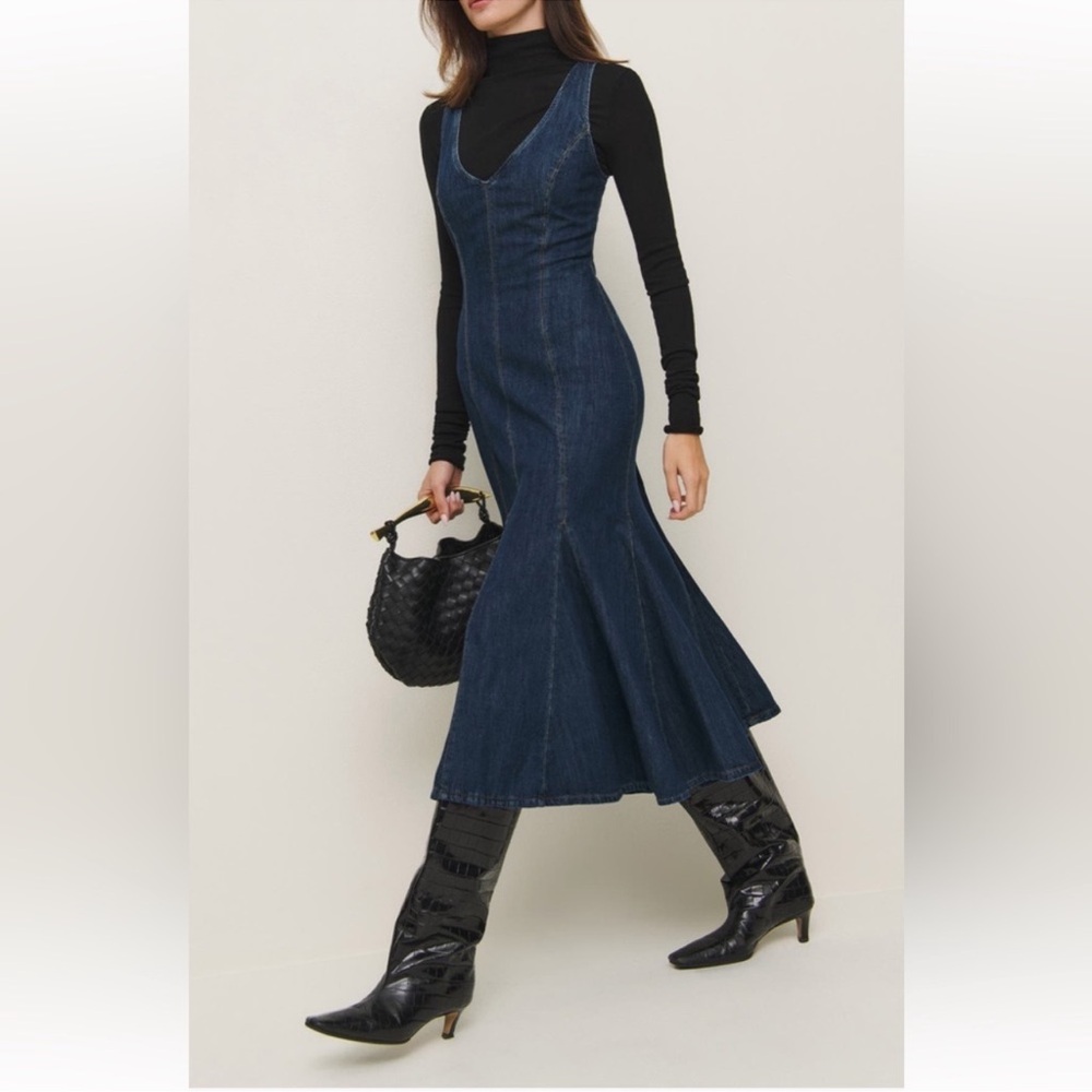 Reformation Serafina Denim Midi Dress NWT - Picture 2 of 11
